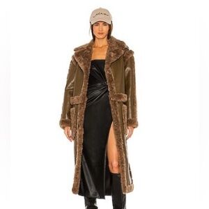 LPA Espresso Brown Teddy “CONVERTIBLE” Coat with Faux Fur Trim